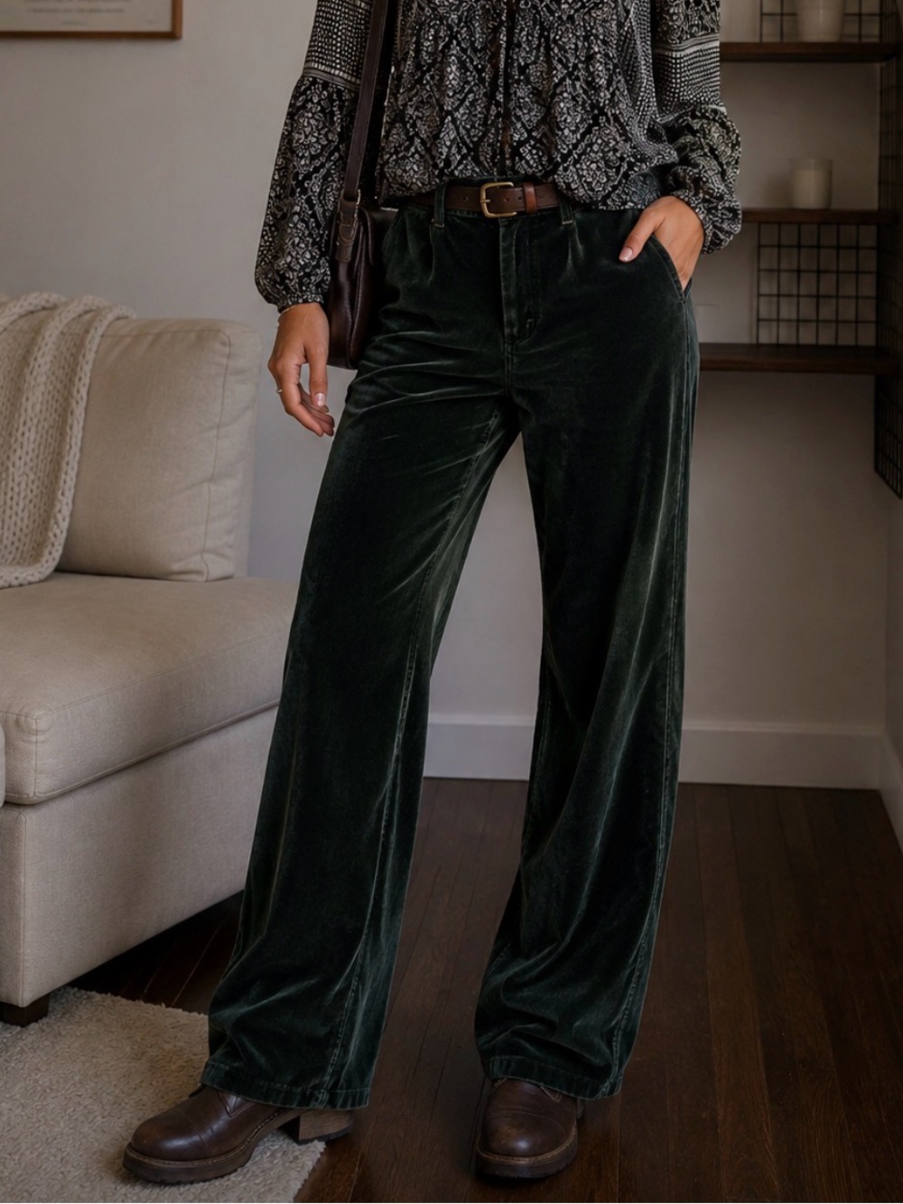 Vintage 90s Ralph Lauren Dark Green Velour Velvet Pants